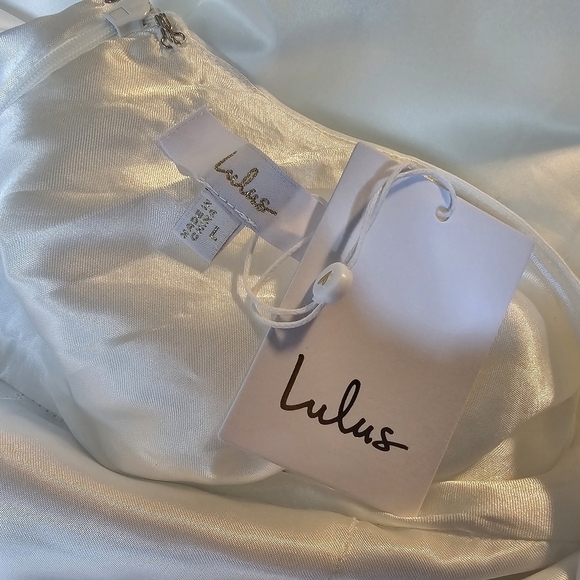 Lulus Exceptional Passion White Satin Cutout Maxi Dress Wedding Gown w Pockets L - Picture 15 of 15